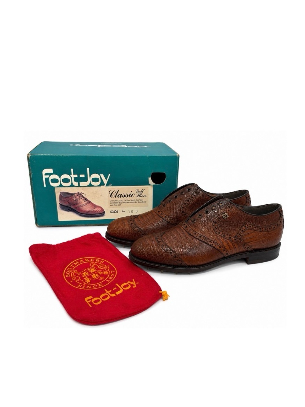 FootJoy Classic Men’s Golf Shoes | Leather Lizard Gold Metal Spikes | 10D 57406